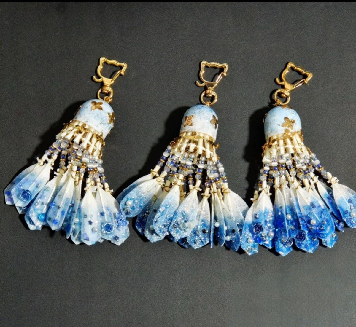 Handcrafted Blue Badminton Ornament, Backpack Charm & Mini Wind Chime, Souvenir Gift for Badminton Lovers