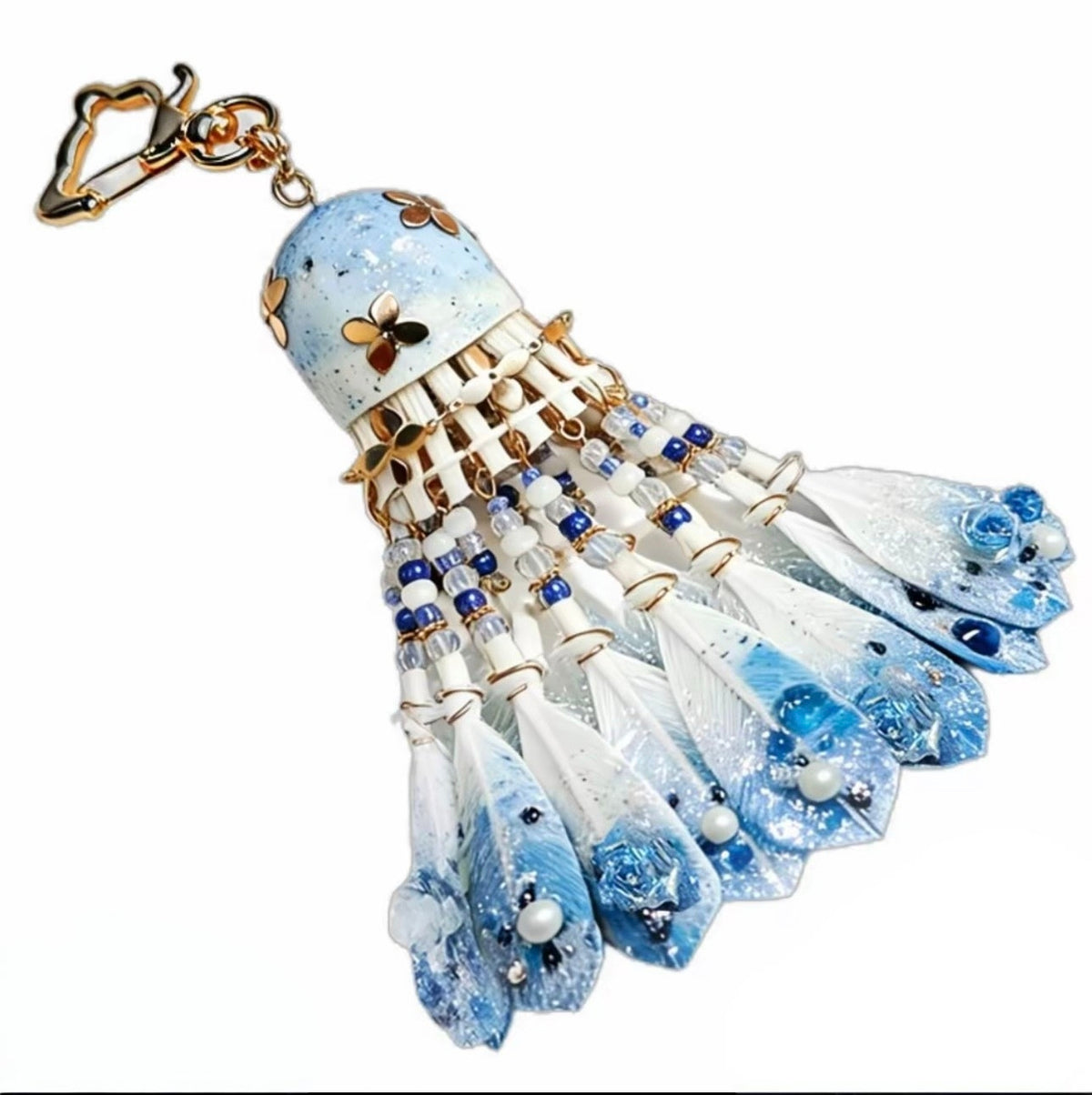 Handcrafted Blue Badminton Ornament, Backpack Charm & Mini Wind Chime, Souvenir Gift for Badminton Lovers