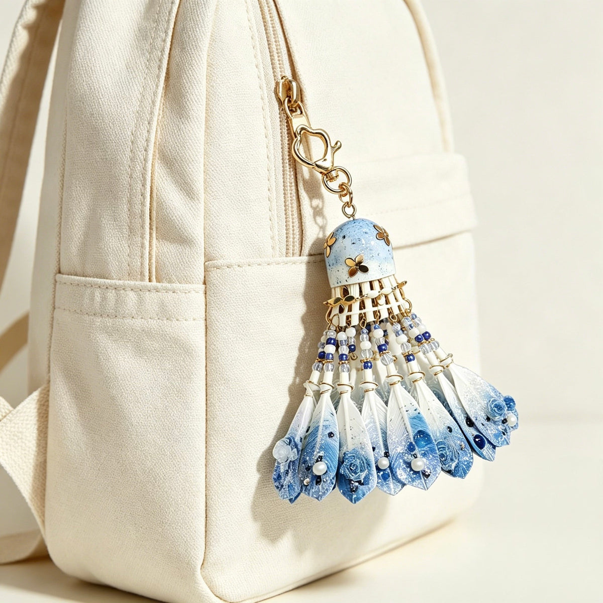 Handcrafted Blue Badminton Ornament, Backpack Charm & Mini Wind Chime, Souvenir Gift for Badminton Lovers
