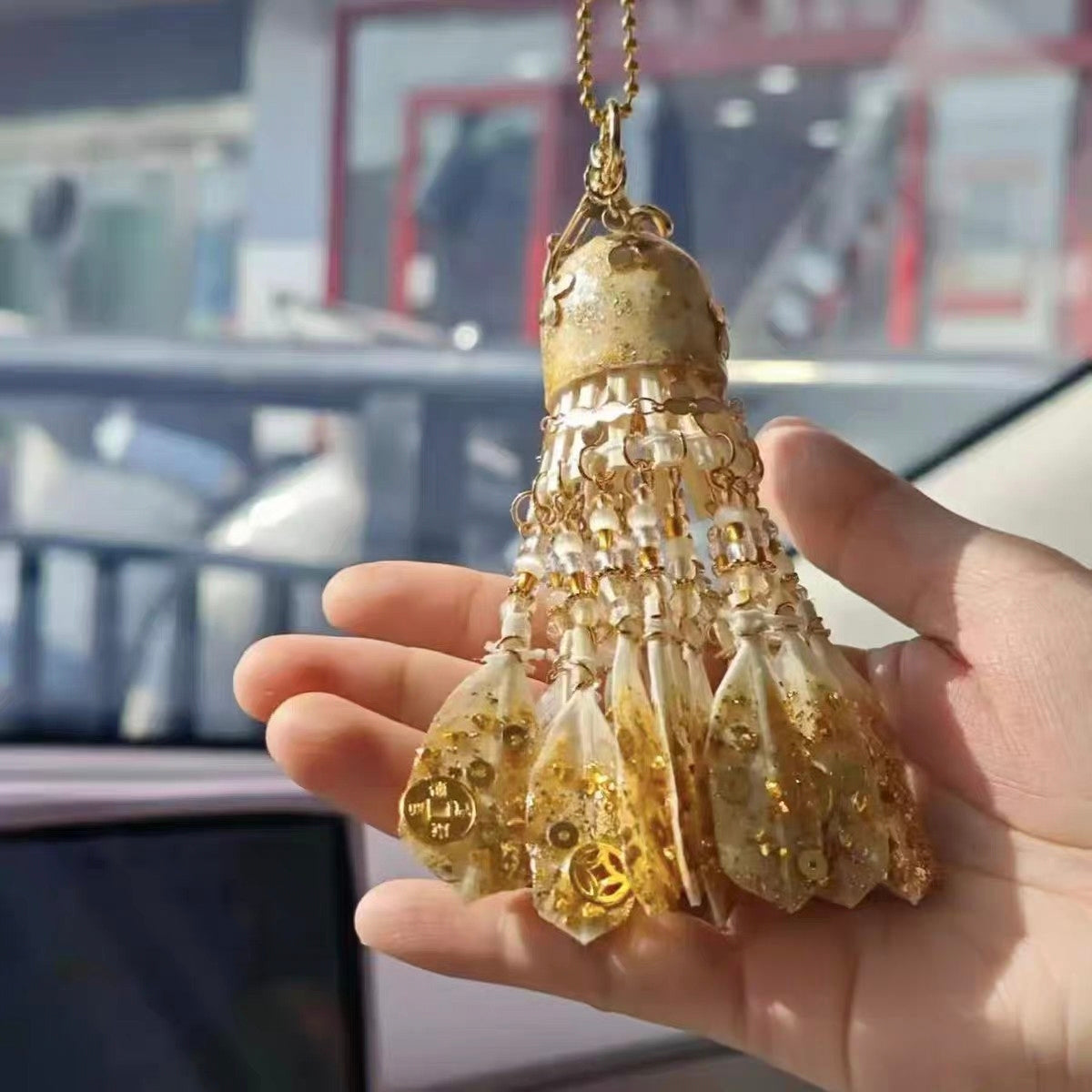 Handcrafted Gold Badminton Ornament, Backpack Charm & Mini Wind Chime, Souvenir Gift for Badminton Lovers