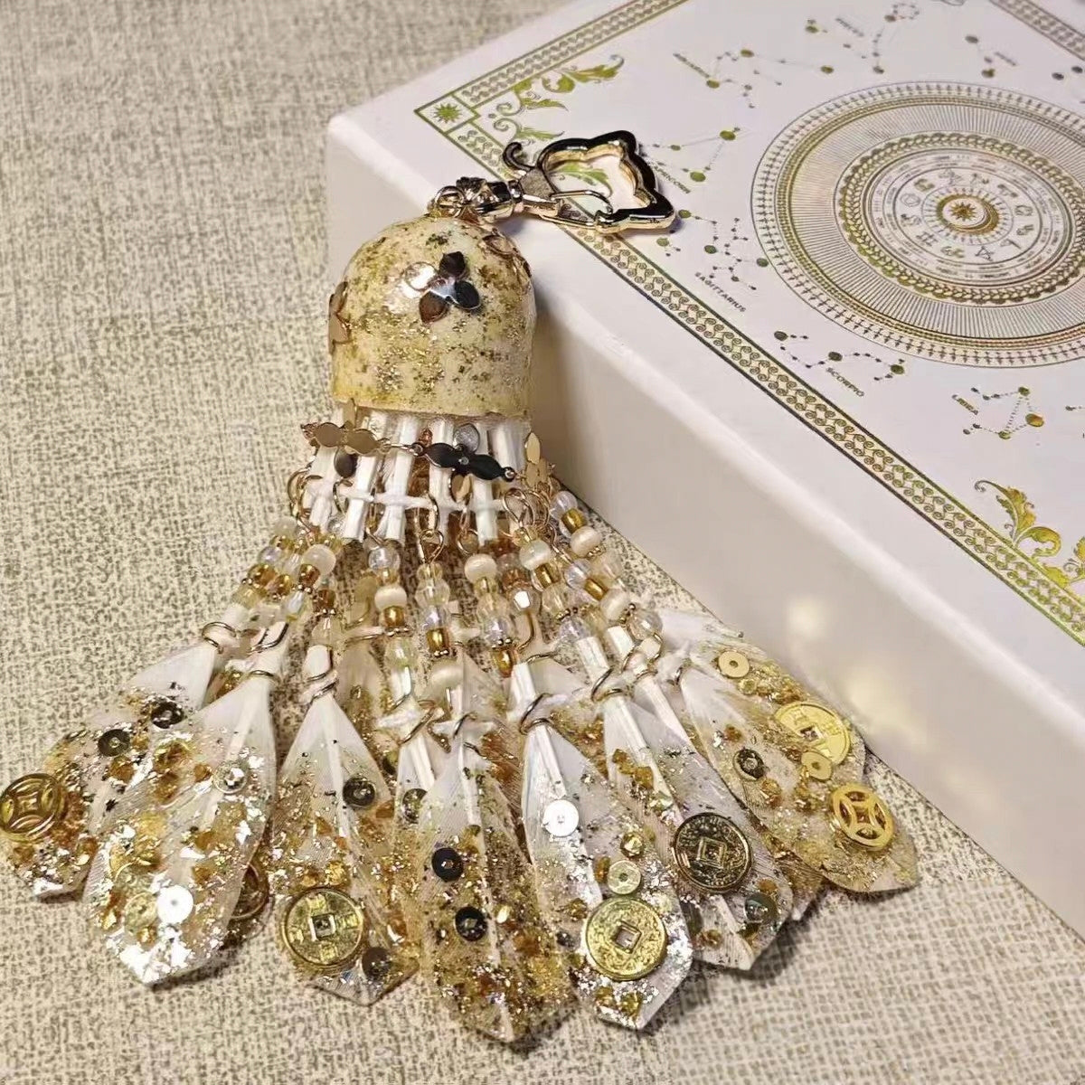 Handcrafted Gold Badminton Ornament, Backpack Charm & Mini Wind Chime, Souvenir Gift for Badminton Lovers
