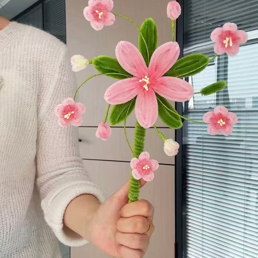 Peach Blossom Spinning Pinwheel Pipe Cleaner DIY Kit | Spring Handheld Floral Craft Set