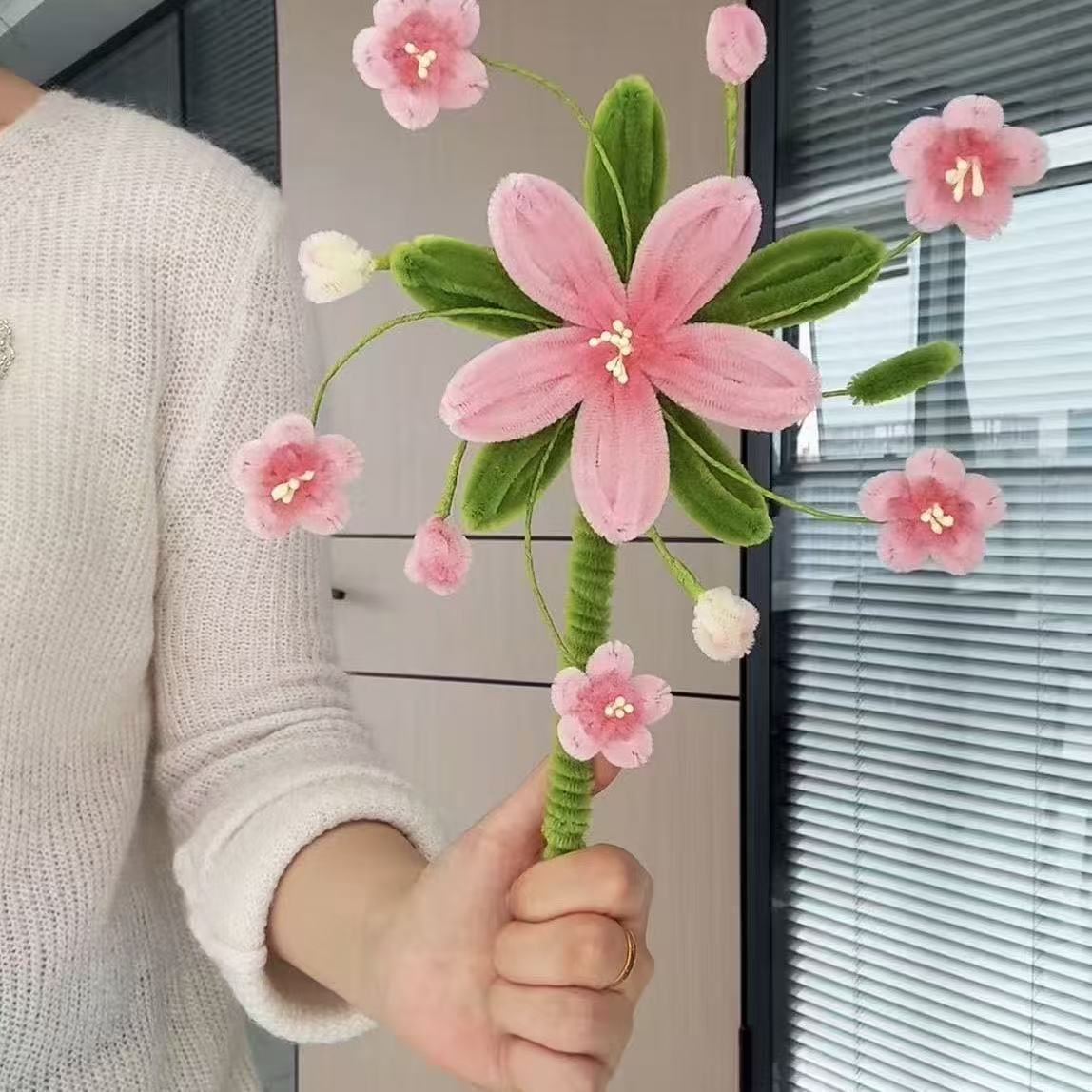 Peach Blossom Spinning Pinwheel Pipe Cleaner DIY Kit | Spring Handheld Floral Craft Set