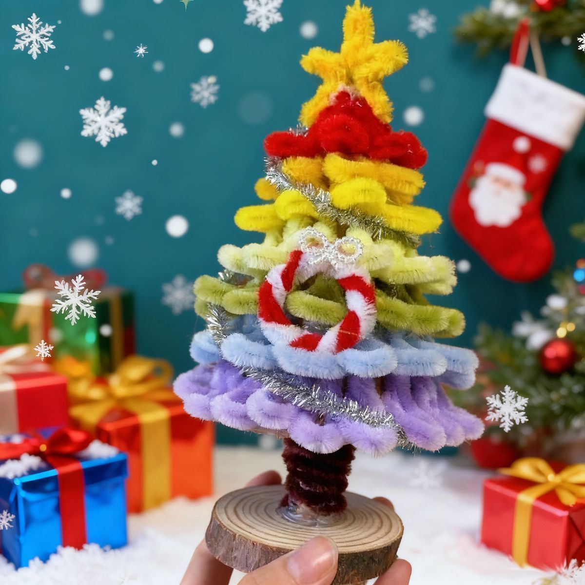 Rainbow Christmas Tree Pipe Cleaner DIY Kit | Handmade Mini Xmas Tabletop Decor