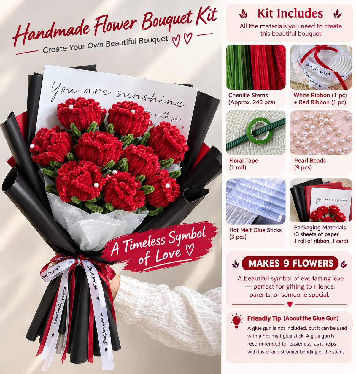 Forever Flower Bouquet Pipe Cleaner DIY Craft Kit| Handmade Forever Flower Gift for Her