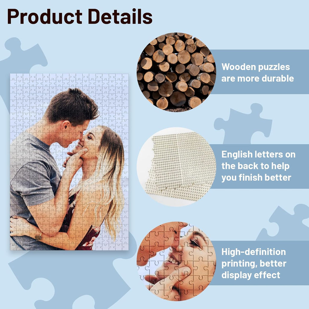 Custom Photo Jigsaw Puzzle with Frame, Personalized Picture Puzzle Board, DIY Hand‑Crafted Keepsake Gift