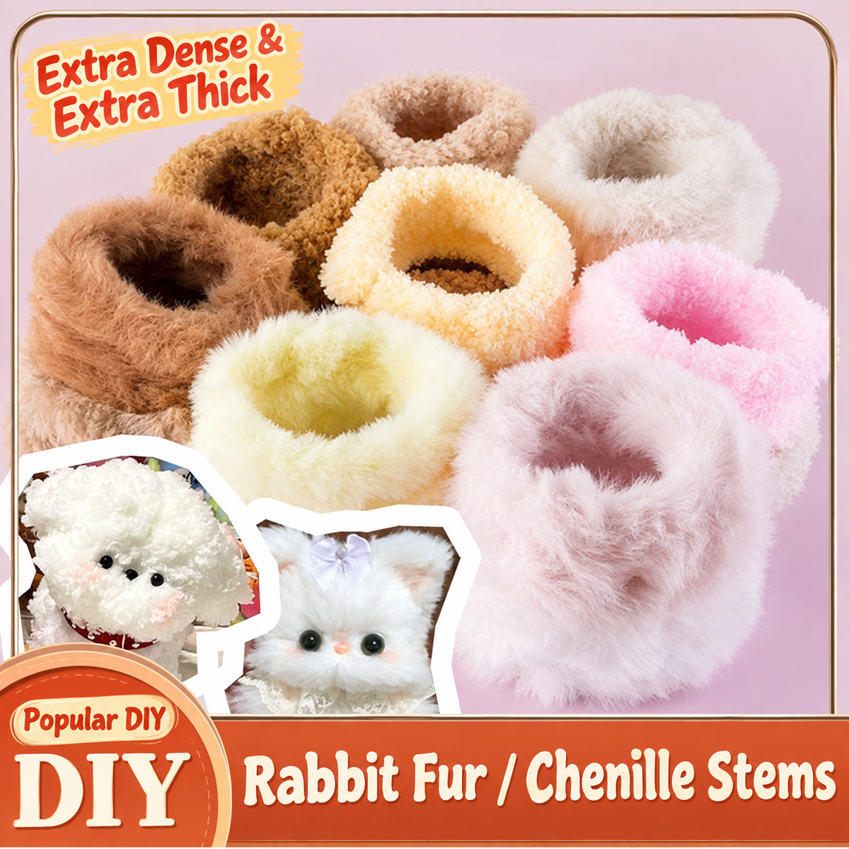 20mm Rabbit Faux Fur Pipe Cleaners, 10PCS Soft Fluffy Chenille Stems, No Shedding Craft Supplies for DIY Plush Dolls