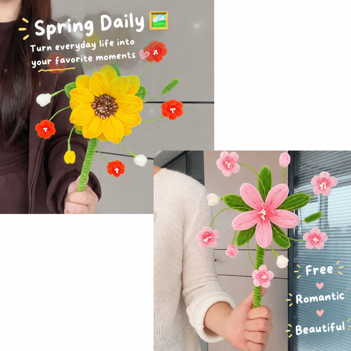 Peach Blossom Spinning Pinwheel Pipe Cleaner DIY Kit | Spring Handheld Floral Craft Set
