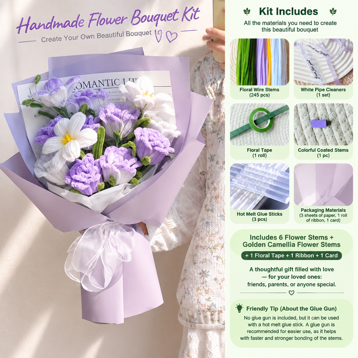 Forever Flower Bouquet Pipe Cleaner DIY Craft Kit| Handmade Forever Flower Gift for Her
