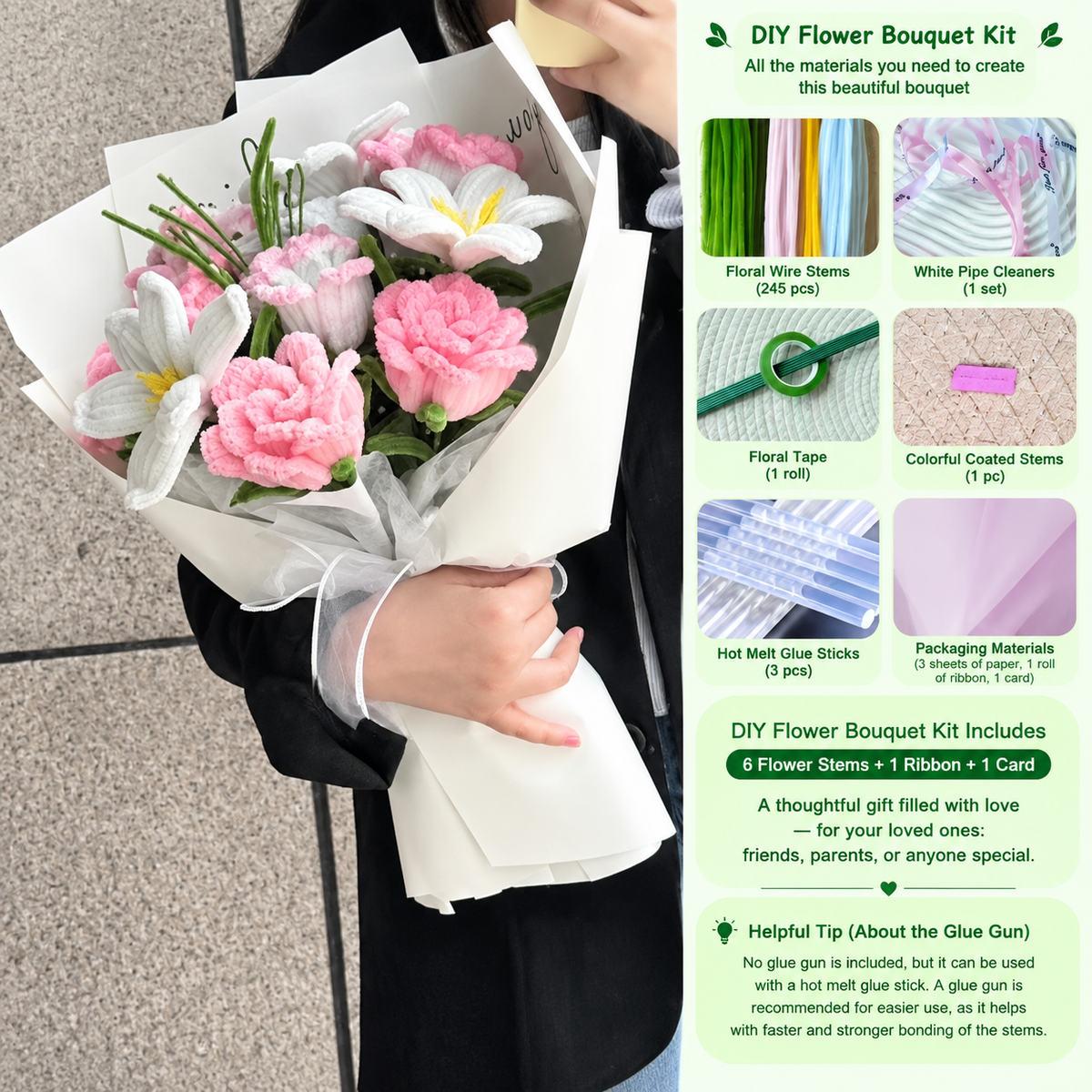 Forever Flower Bouquet Pipe Cleaner DIY Craft Kit| Handmade Forever Flower Gift for Her