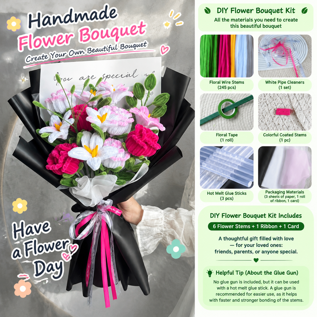 Forever Flower Bouquet Pipe Cleaner DIY Craft Kit| Handmade Forever Flower Gift for Her