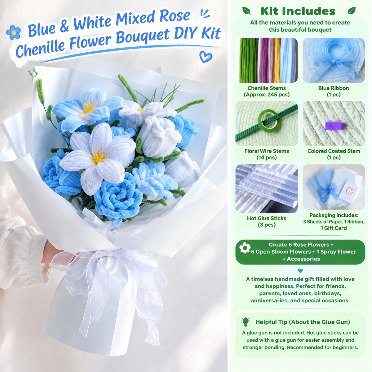 Forever Flower Bouquet Pipe Cleaner DIY Craft Kit| Handmade Forever Flower Gift for Her
