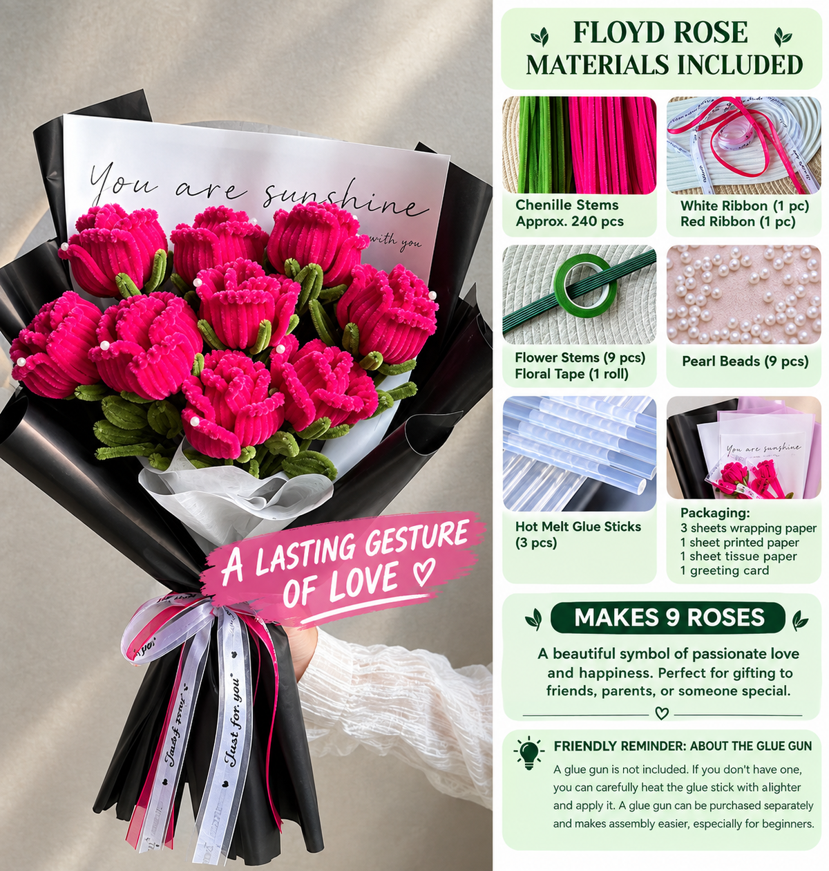 Forever Flower Bouquet Pipe Cleaner DIY Craft Kit| Handmade Forever Flower Gift for Her