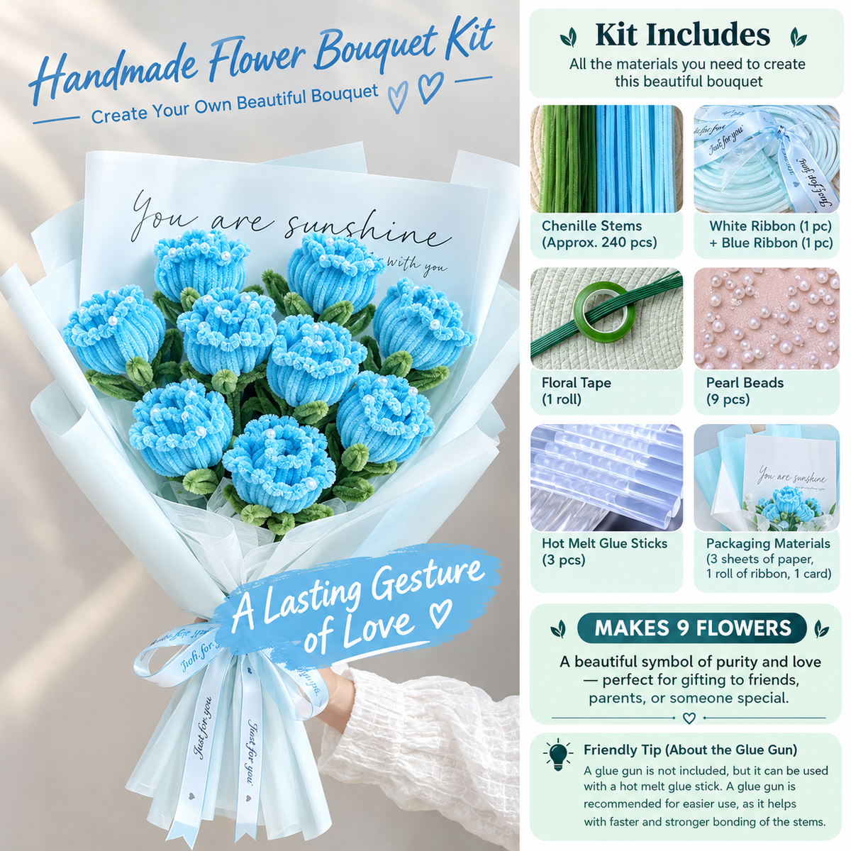Forever Flower Bouquet Pipe Cleaner DIY Craft Kit| Handmade Forever Flower Gift for Her