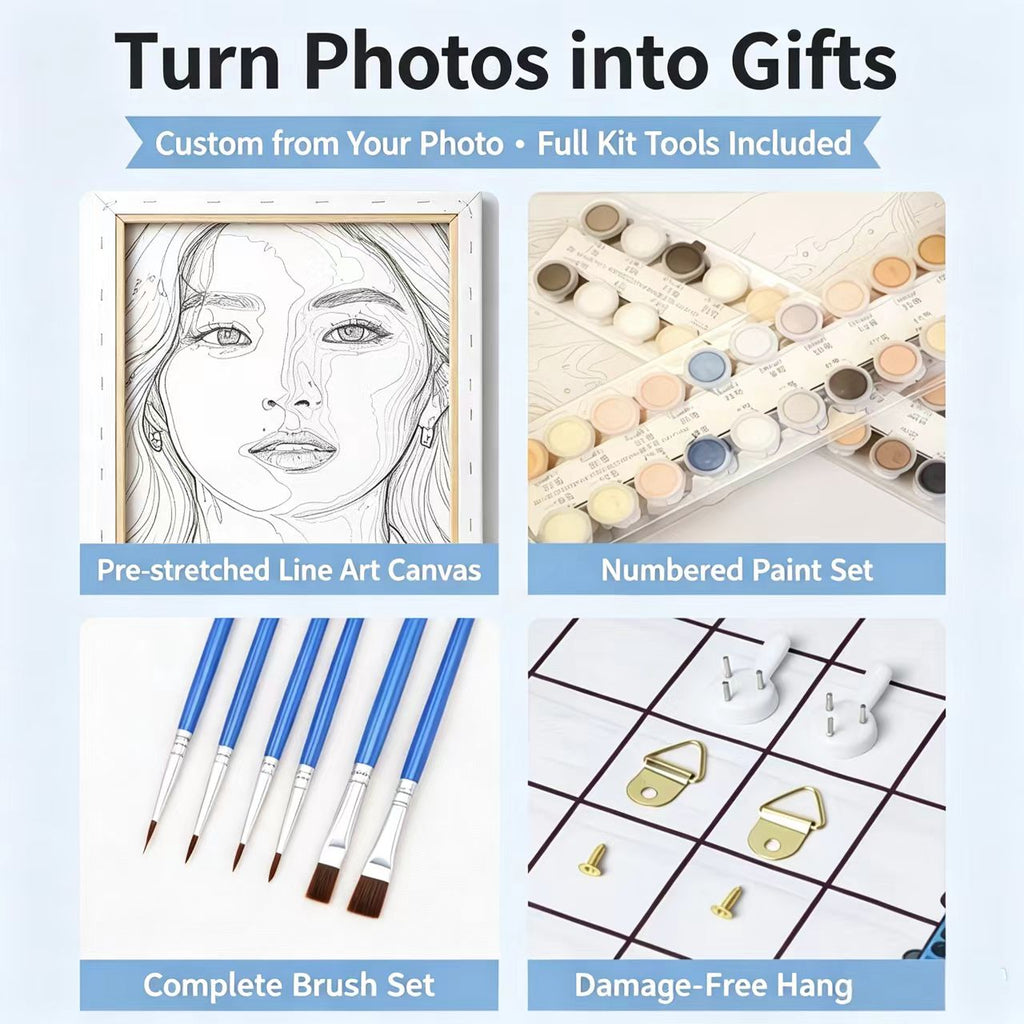 Personalized Paint by Numbers Kit for Adults, Acrylic Painting Oil Painting on Framed & Stretched Canvas, Customized DIY Paint by Numbers Set Painting for Beginners