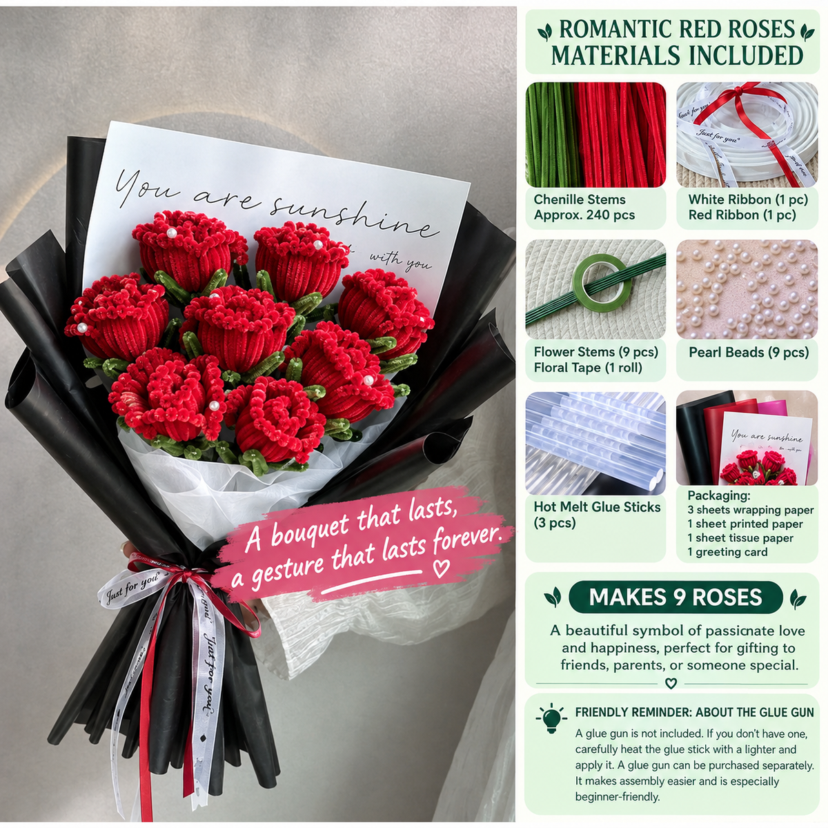 Forever Flower Bouquet Pipe Cleaner DIY Craft Kit| Handmade Forever Flower Gift for Her